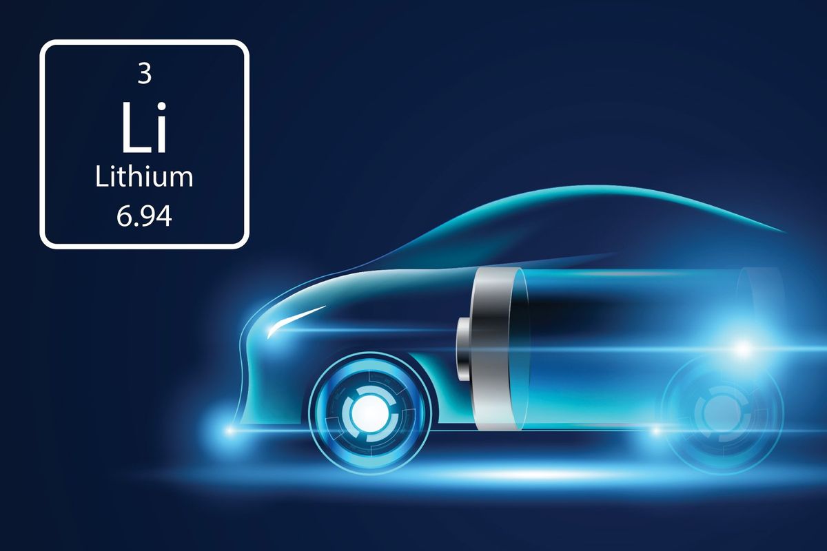 Lithium periodic symbol and electric vehicle.