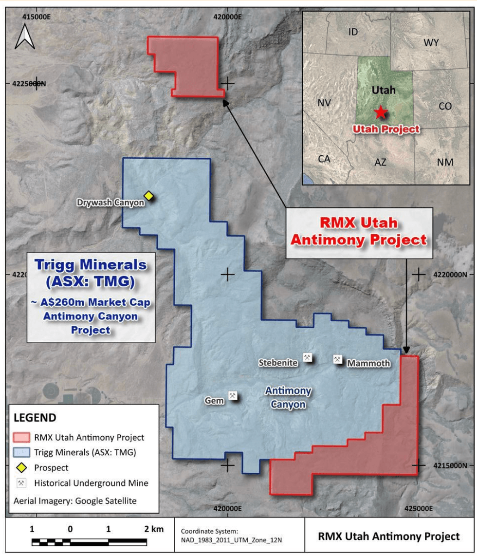 Location map of Red Mountain Mining Utah Antimony project