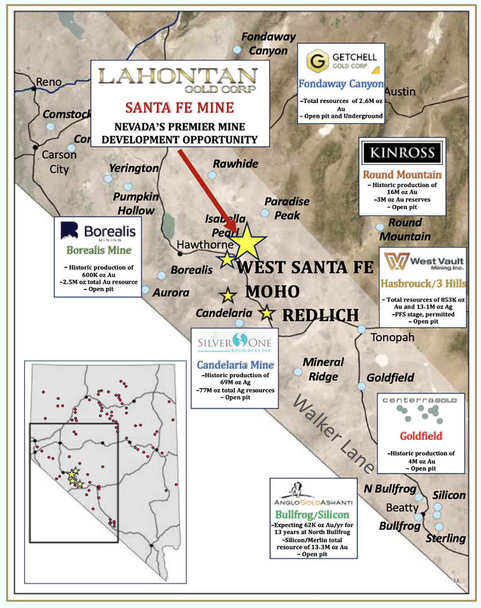 Location of Lahontan Gold's Santa Fe Mine