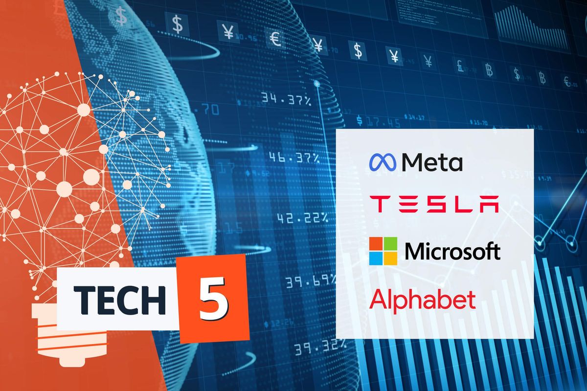 Logos for Meta, Tesla, Microsoft and Alphabet.