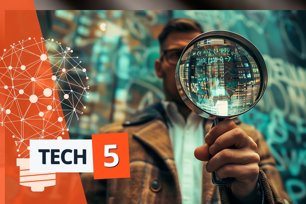 Man holding magnifying glass.