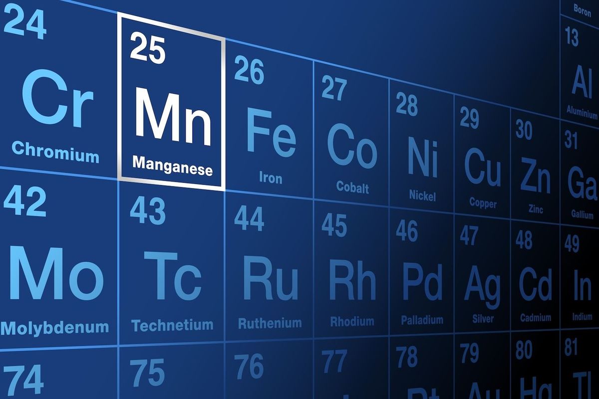 Manganese highlighted on periodic table.