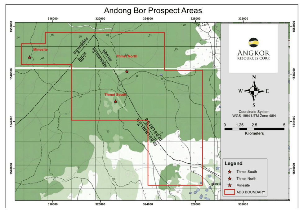 Map highlighting Angkor Resources' Andong Bor Prospect Area