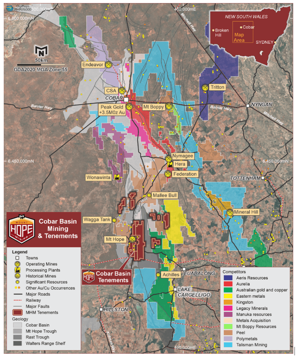Map of Cobar Basin with Mount Hope Mining tenements