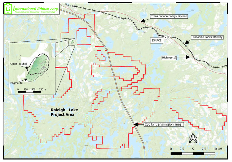Map of ILC Critical Minerals' Raleigh Lake Project Area with boundaries and infrastructure labels.