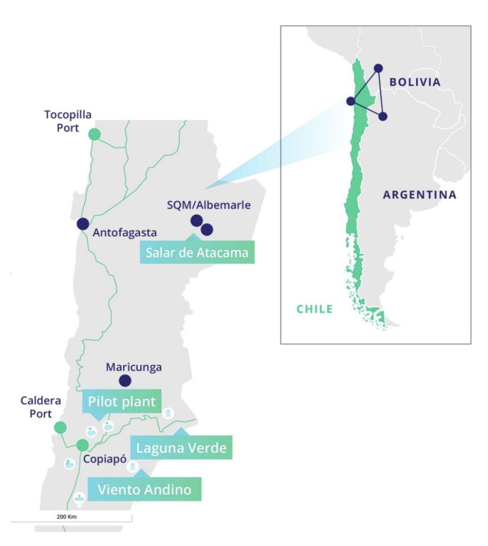 Map of northern Chile showing Cleantech Lithium's projects