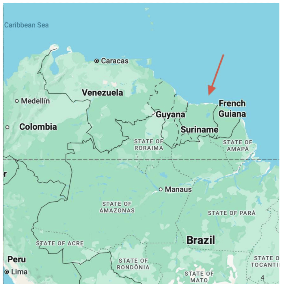 Map of northern South America highlighting Centurion Minerals' Limestone project in Suriname.