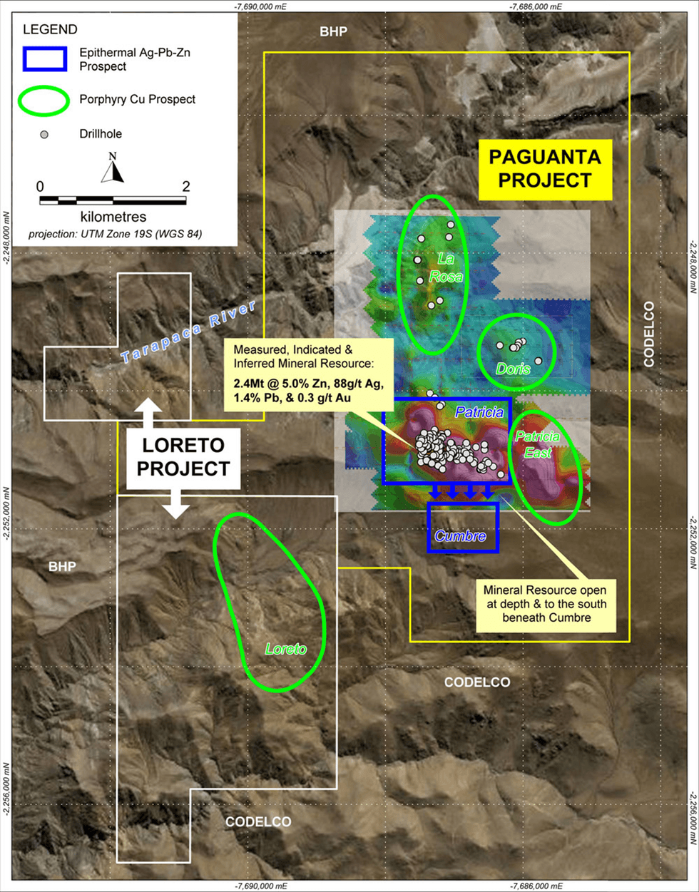 Map of Pagunta and Loreto Mineral Prospects at the Loreto project of Asara Resources