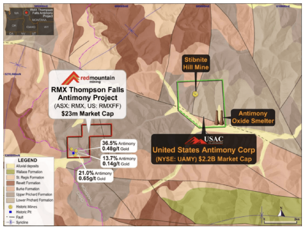 Map of Red Mountain Mining Thompson Falls Project