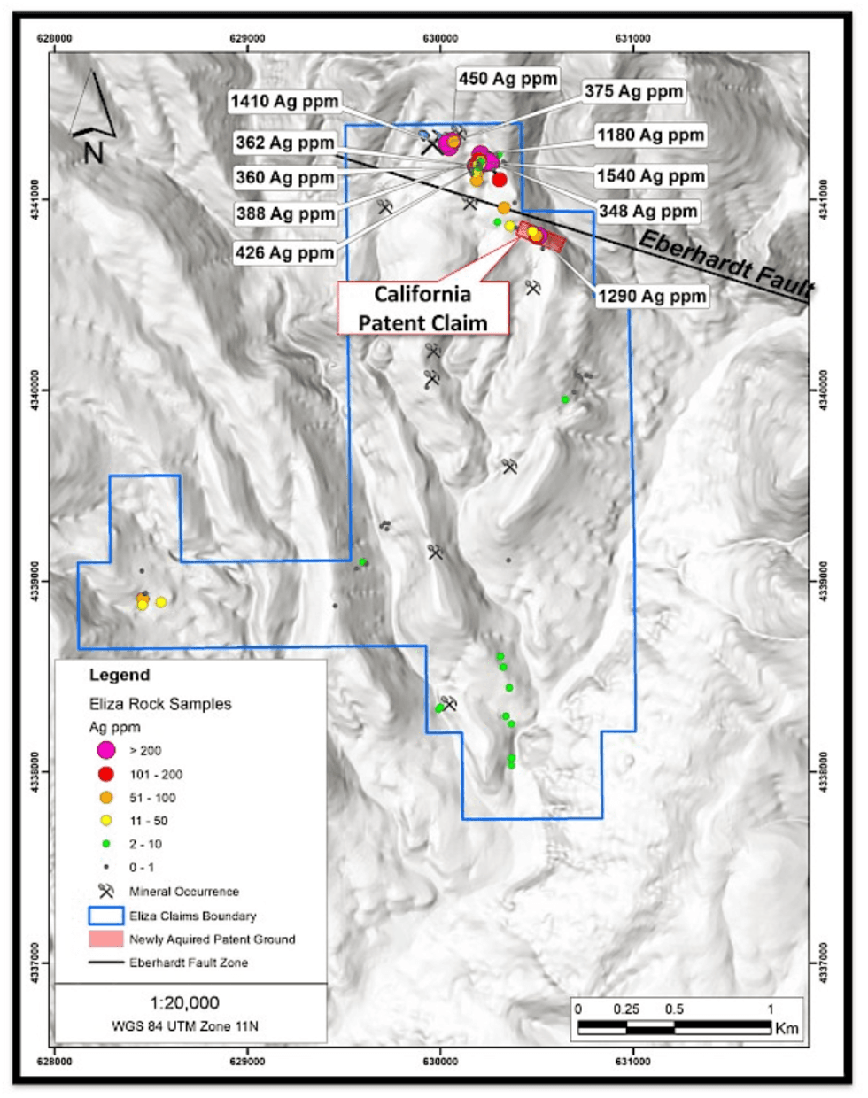 Map of Silver Hammer Mining's Eliza Silver Project