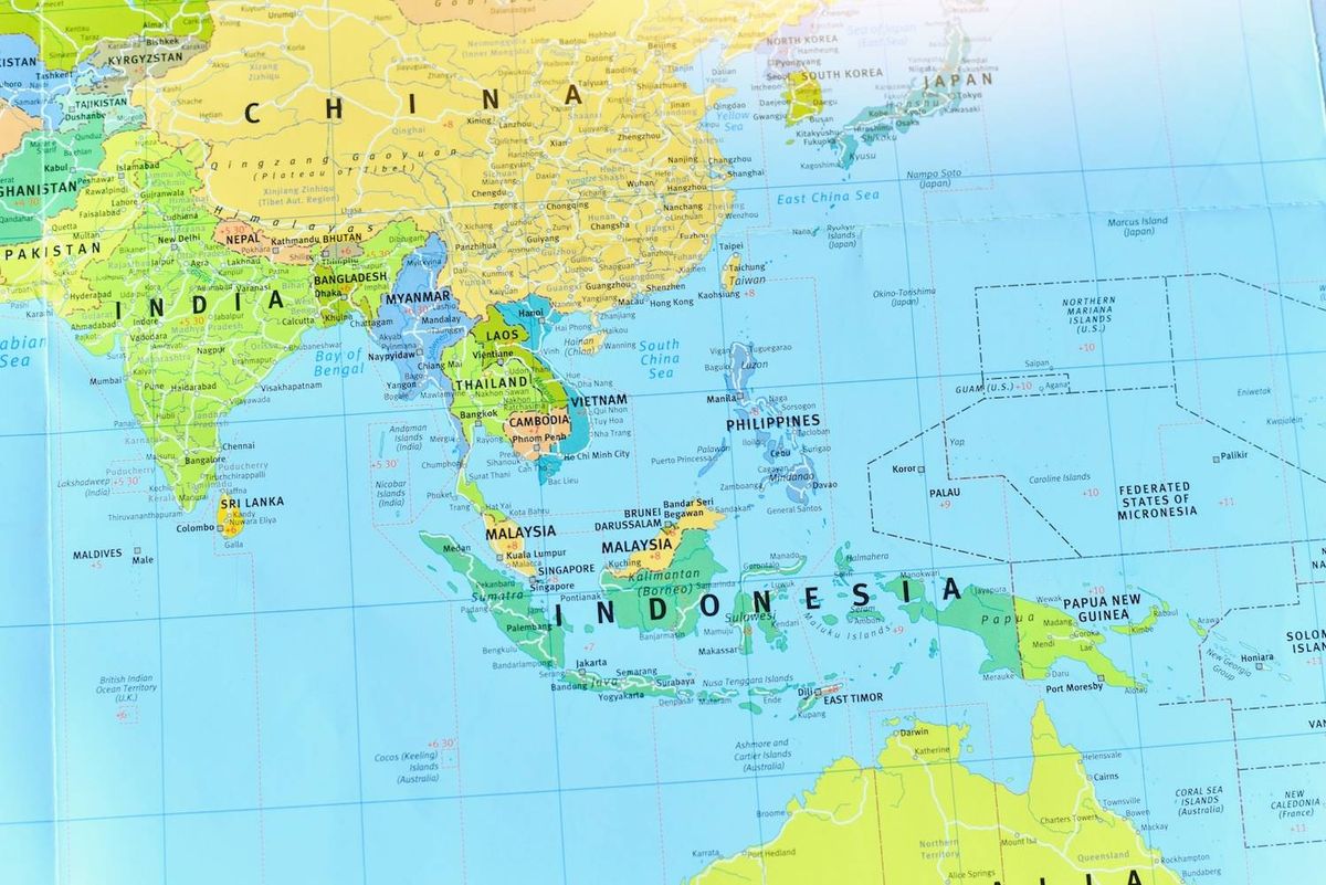 Map of Southeast Asia, including India, China, Indonesia, and neighboring countries.