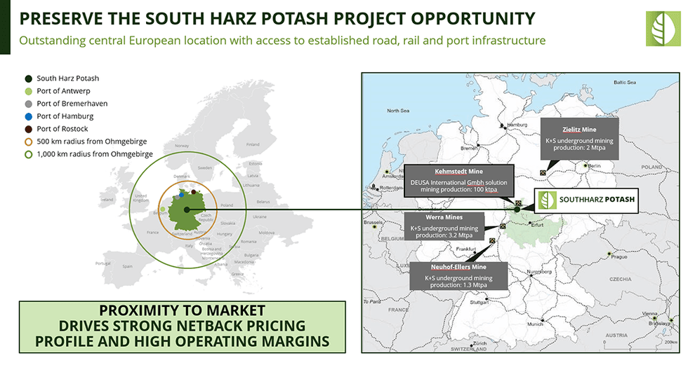 Map of Turnstone Resources project location, central Europe, with mines and ports highlighted.
