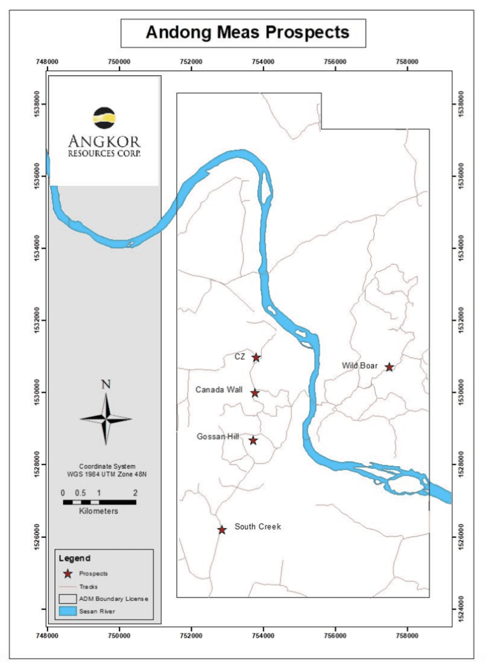 Map showing Angkor Resources' Andong Meas Prospects