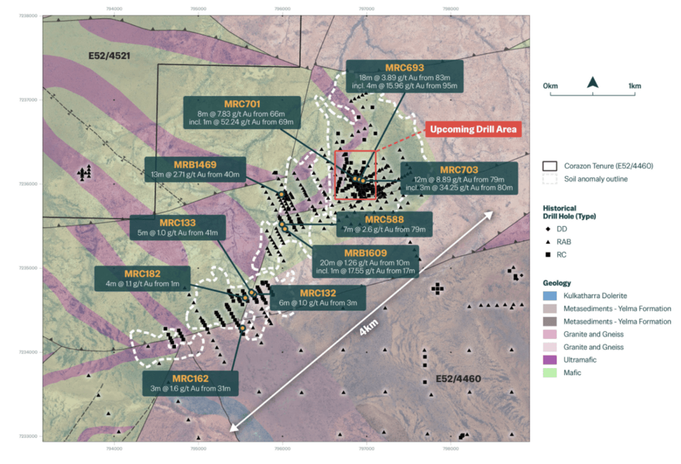 Map showing Corazon Mining's upcoming drill area at Two Pools