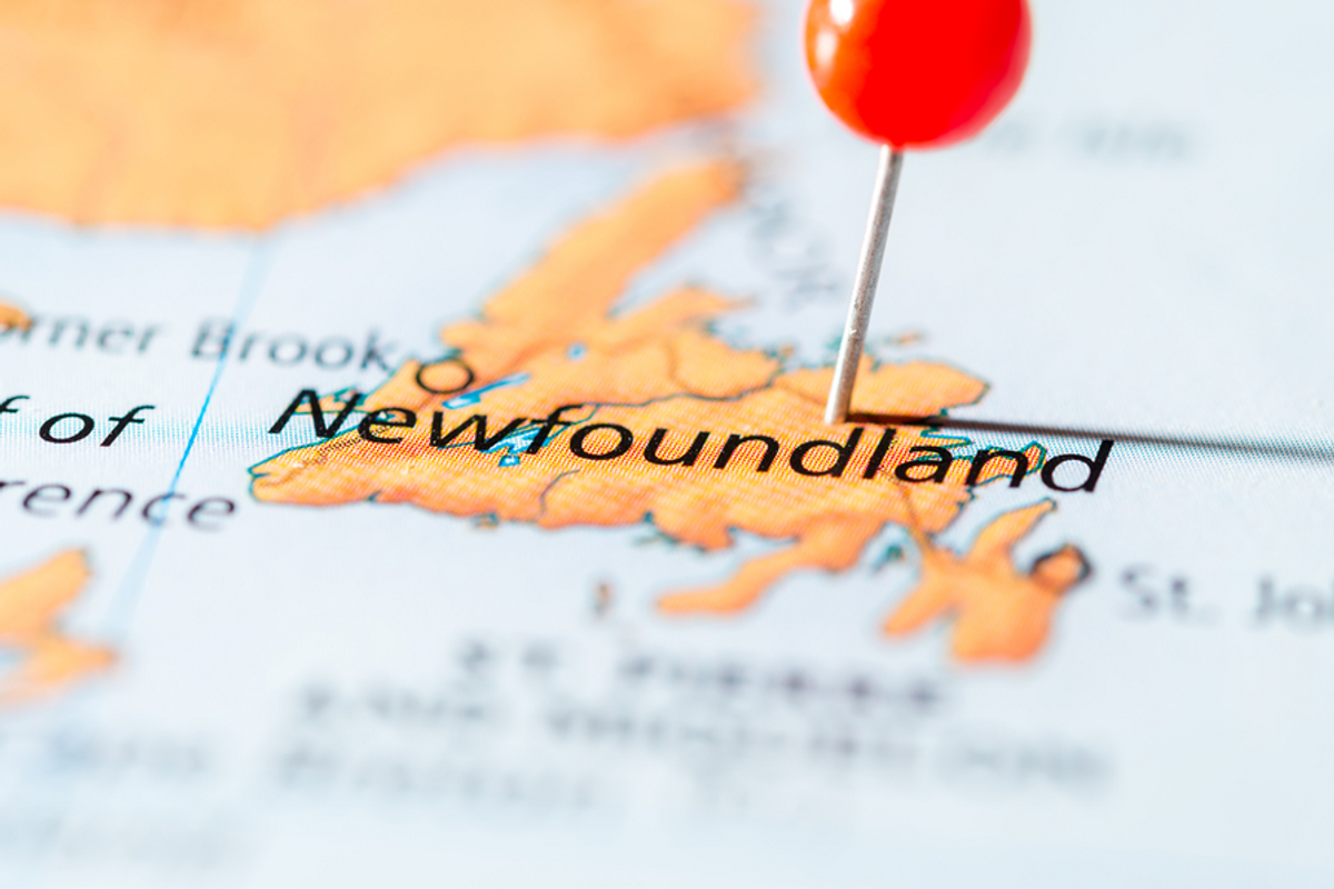 map with pin stuck in newfoundland