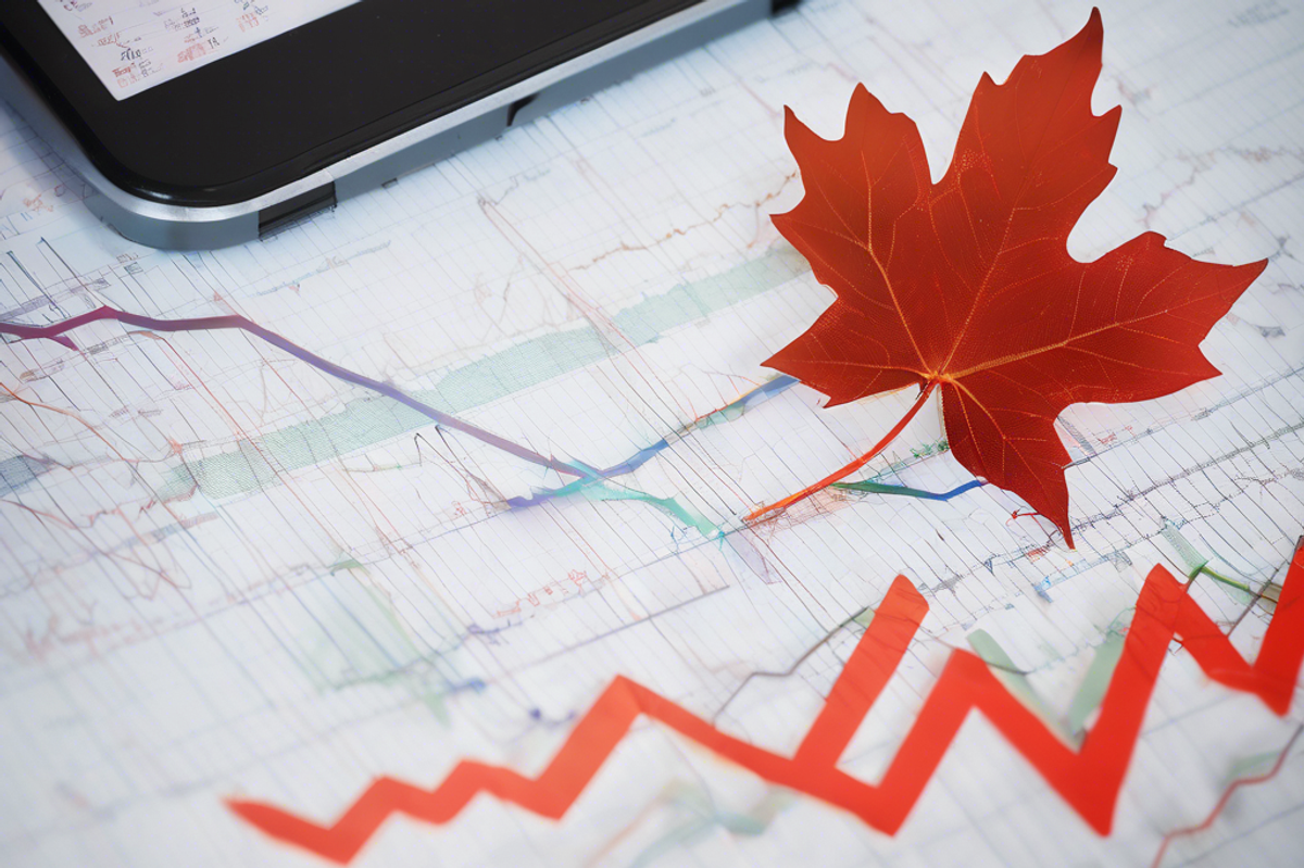 Maple leaf on top of stock charts.
