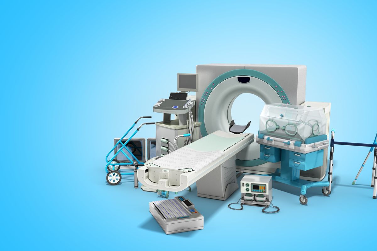 Medical devices over blue background.