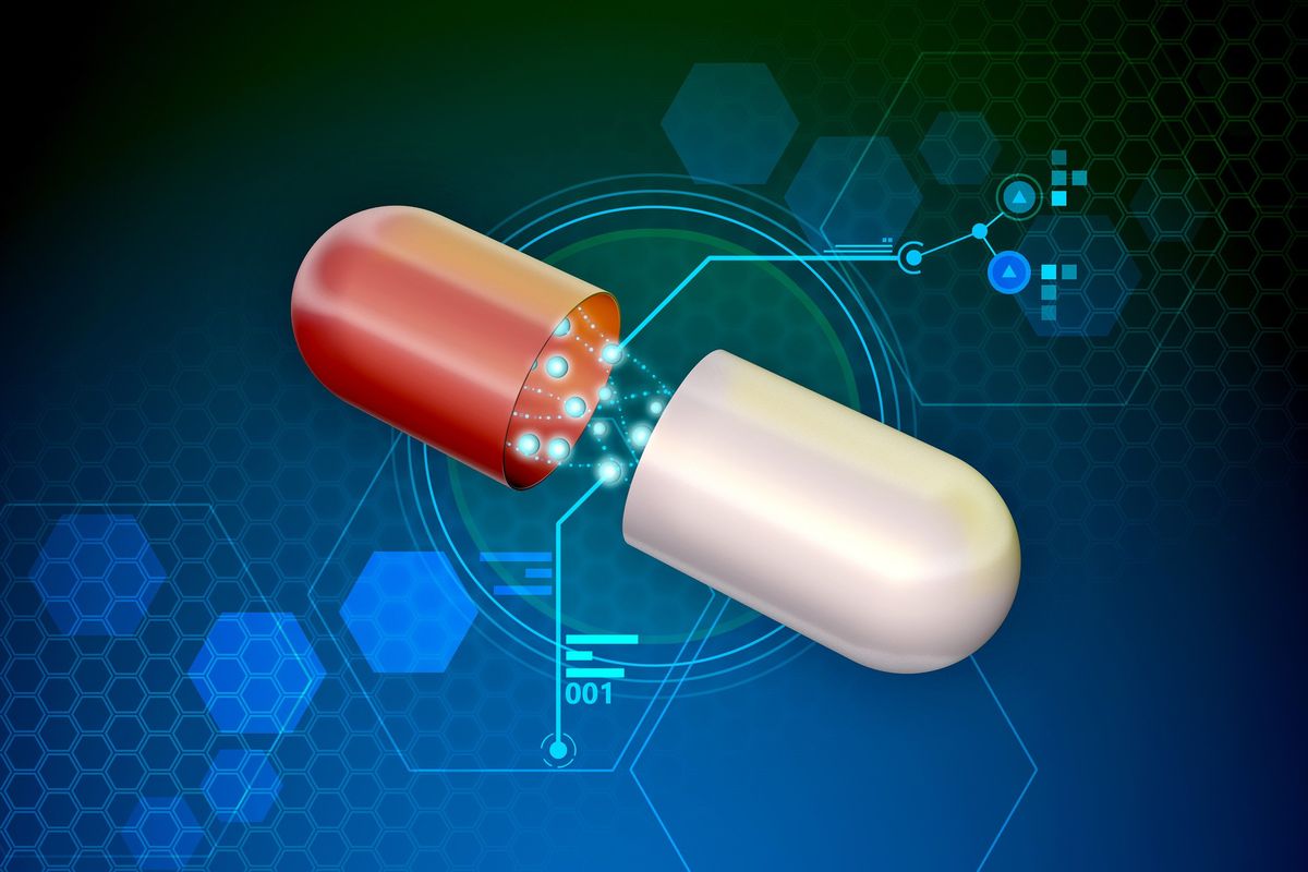 Medicine capsule showing active ingredients.