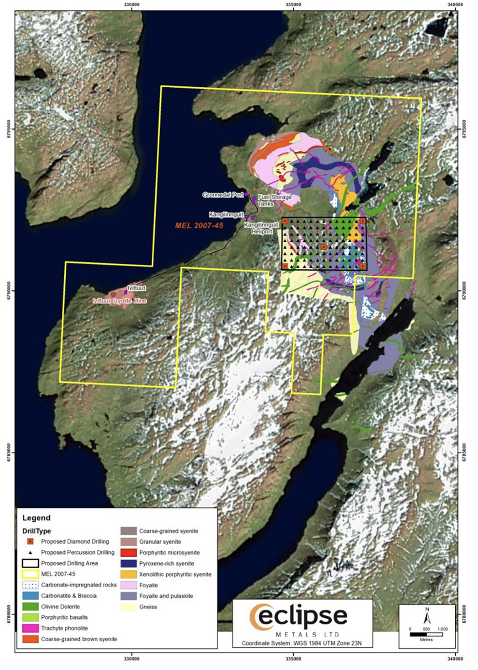 MEL2007-45 Location map and exploration drill targets