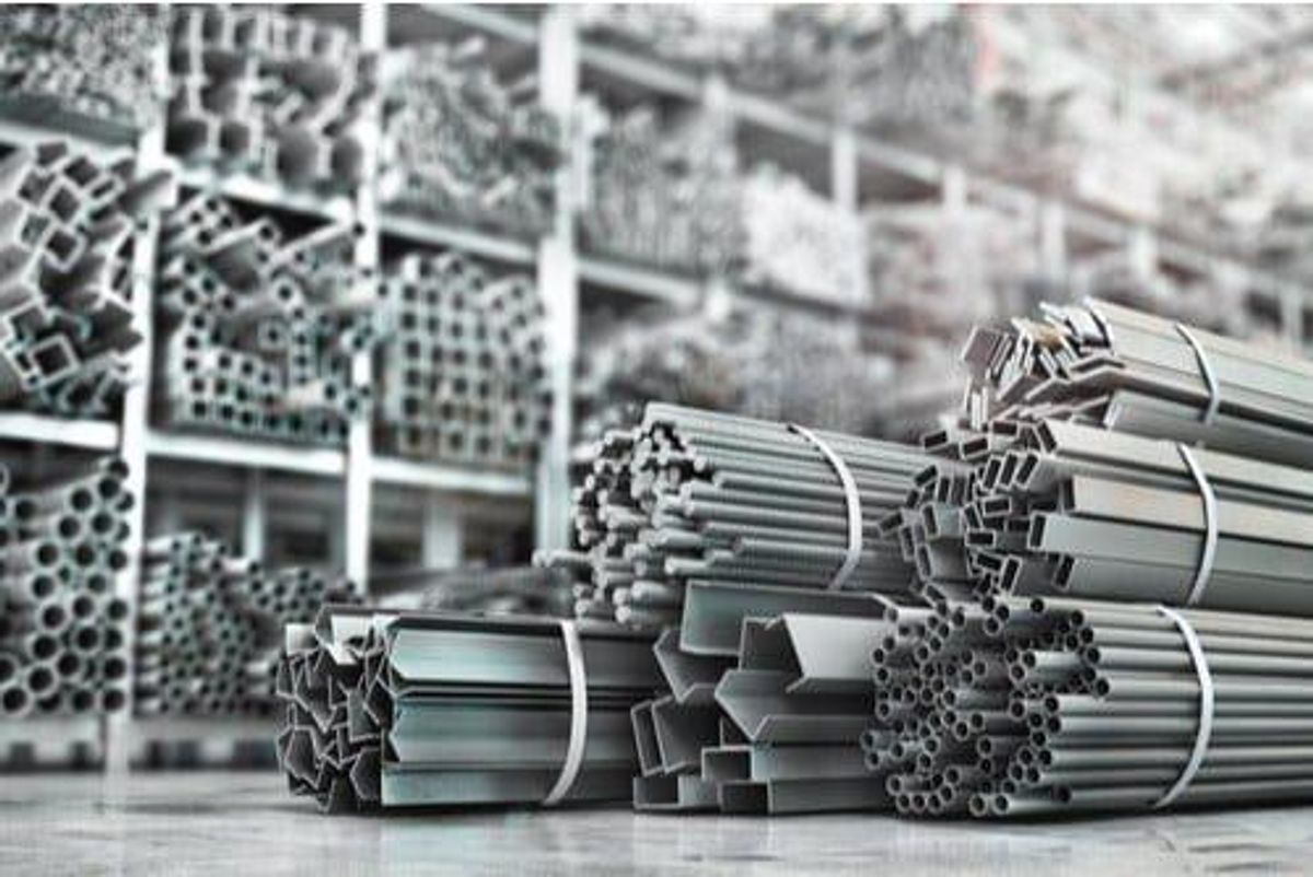 metal pipes and brackets in a warehouse