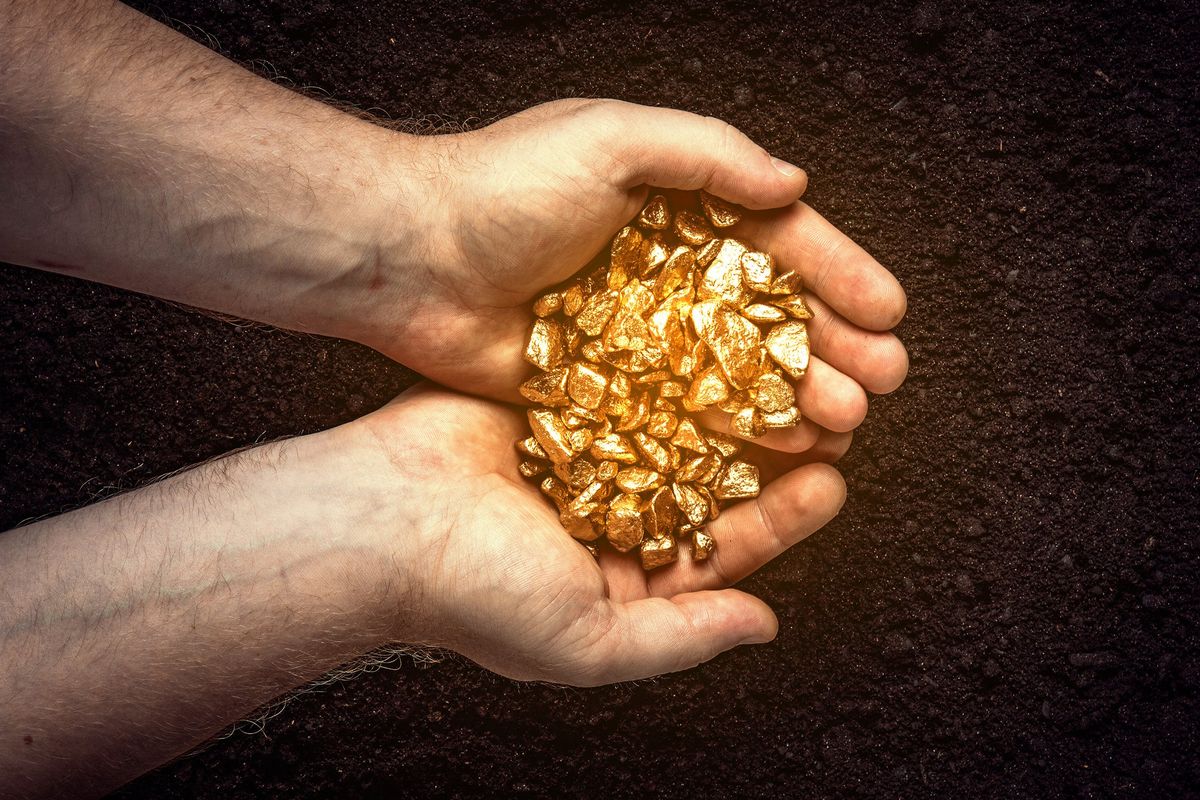 miner holding gold chunks