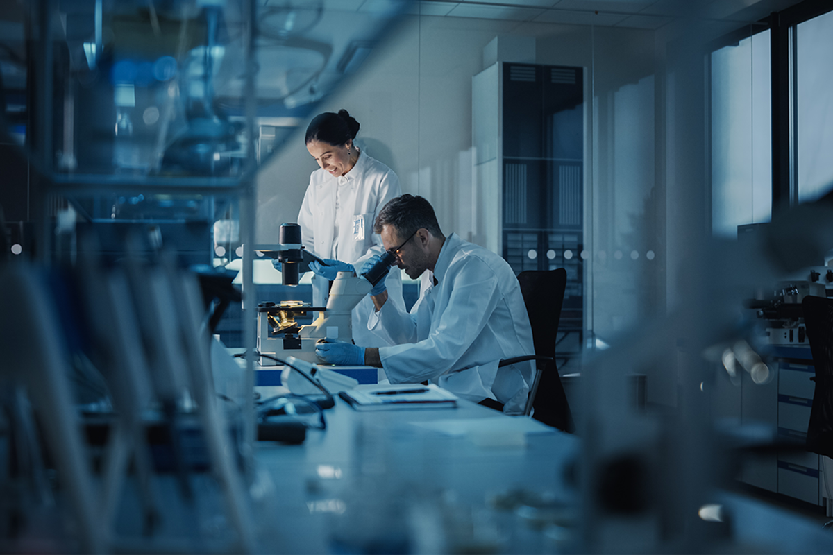 Modern medical research laboratory.