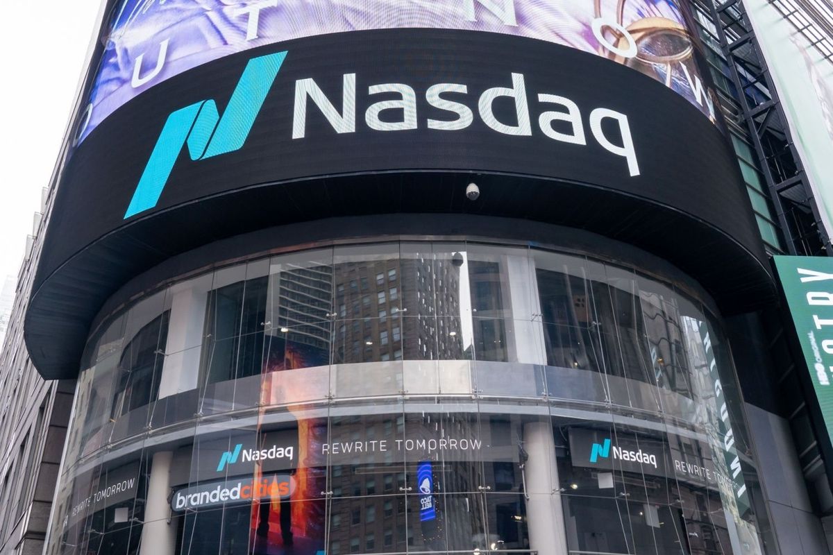 Nasdaq building entry in New York.
