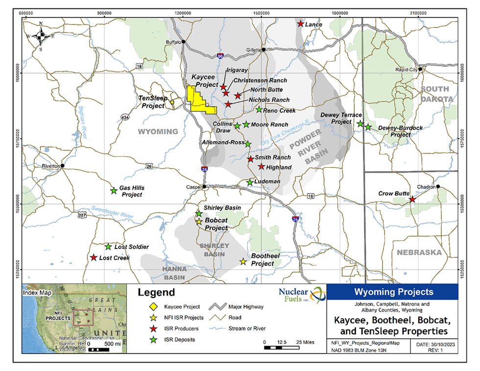 Nuclear Fuels' Kaycee, Bootheel, Bobcat and TenSleep Properties