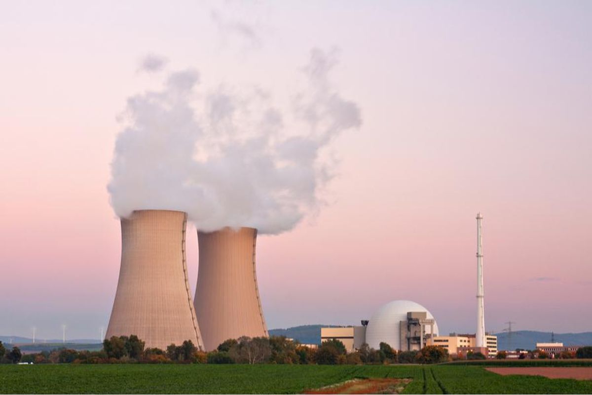 nuclear power plant at twilight in Grohnde near Hameln in Lower Saxony