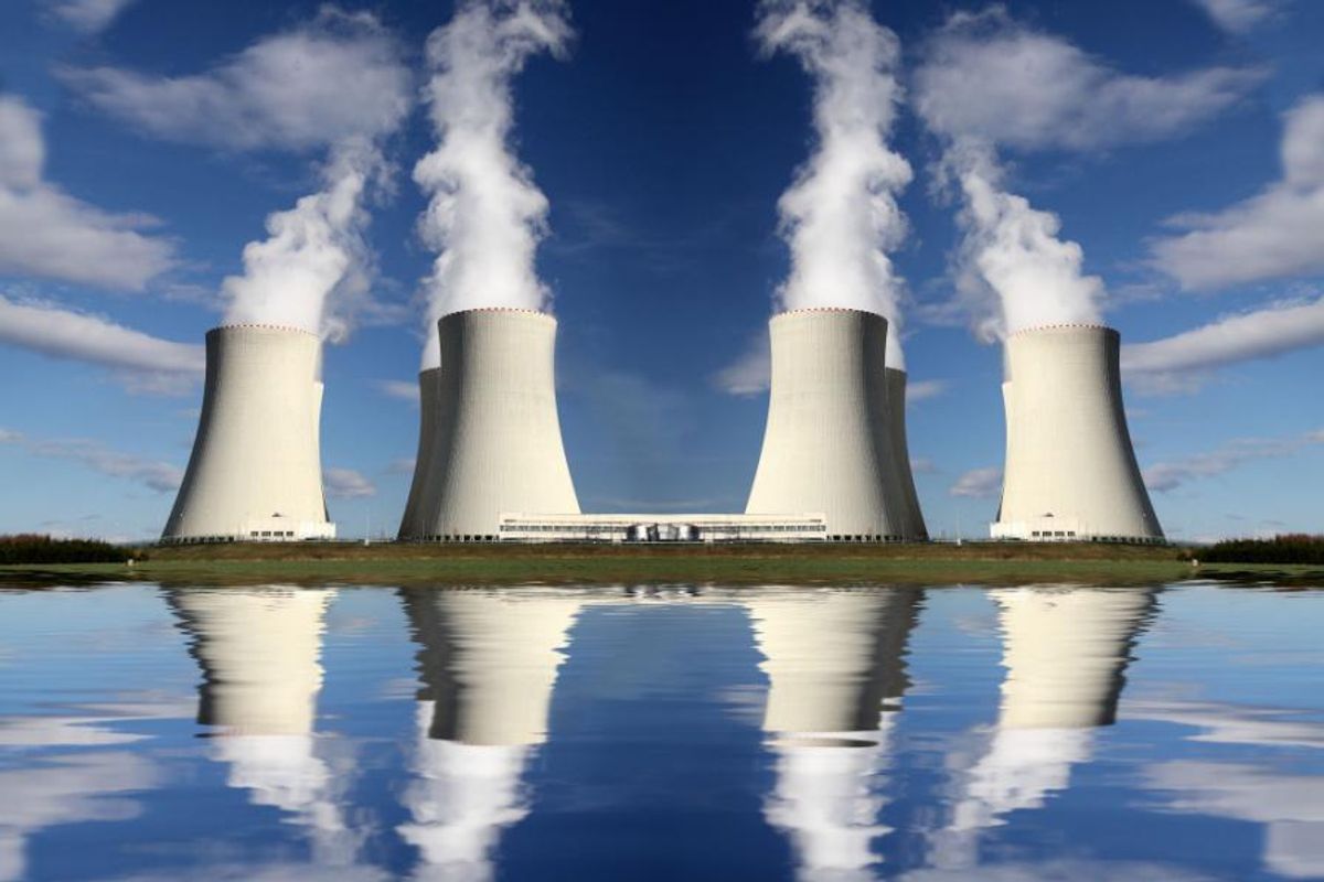 nuclear reactors against blue sky