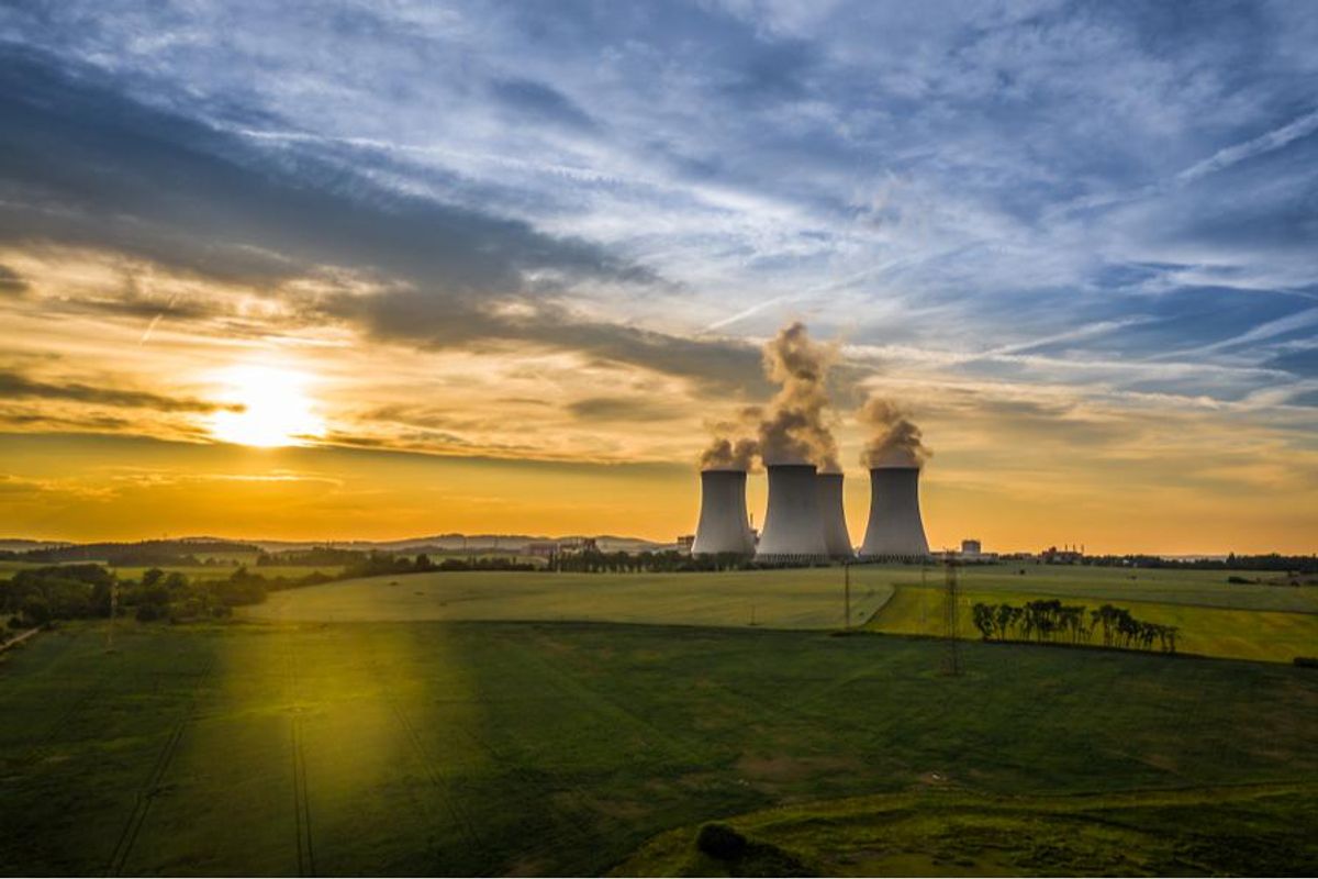 nuclear reactors at sunset