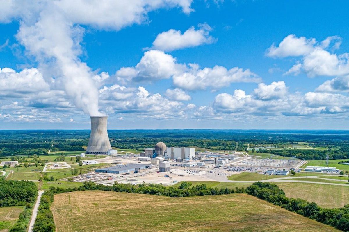 nuclear reactors on green landscape