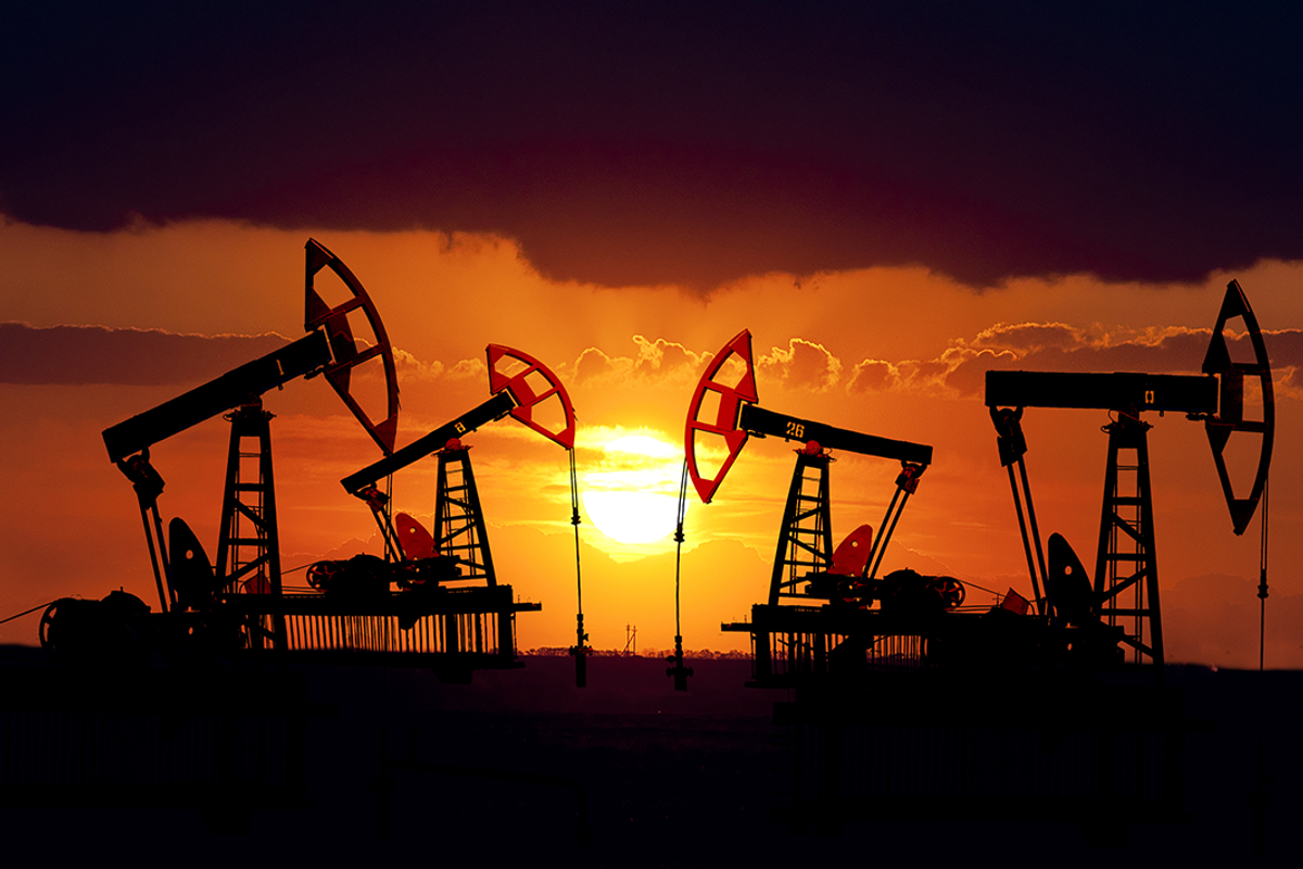 Oil field at sunset.