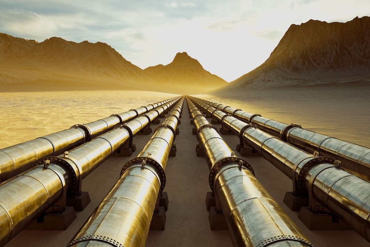 Oil pipeline in desert.