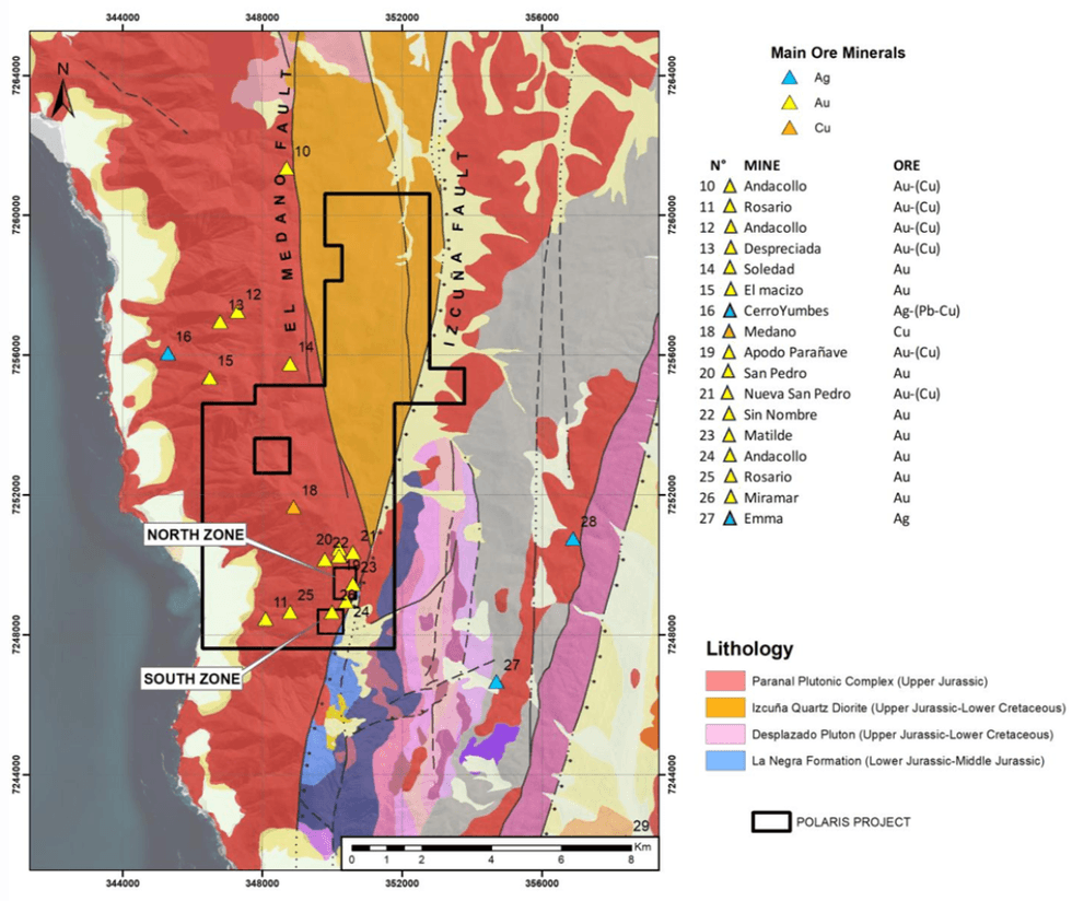 Ore map of Halcones Precious Metal's Polaris project