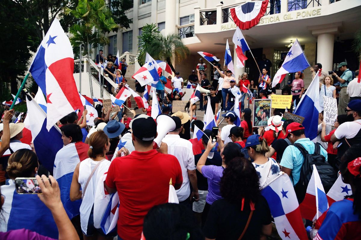 panama, november 19, 2023 — protests in front of the supreme court of justice against the mining contract and trawling in panama