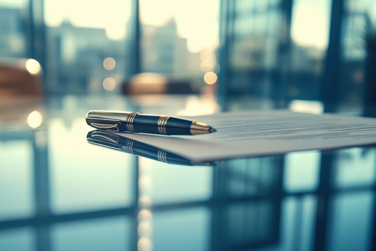 Pen and contract sitting on table.