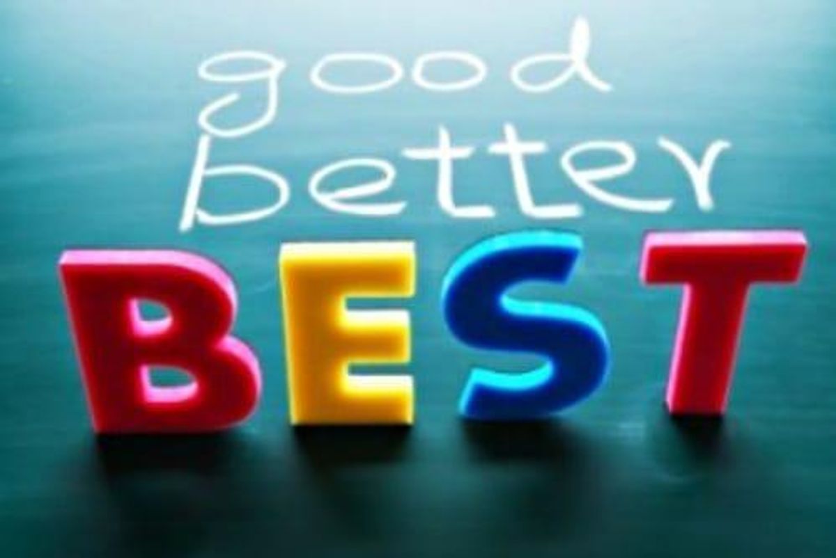 phrase "good better best" on blue background