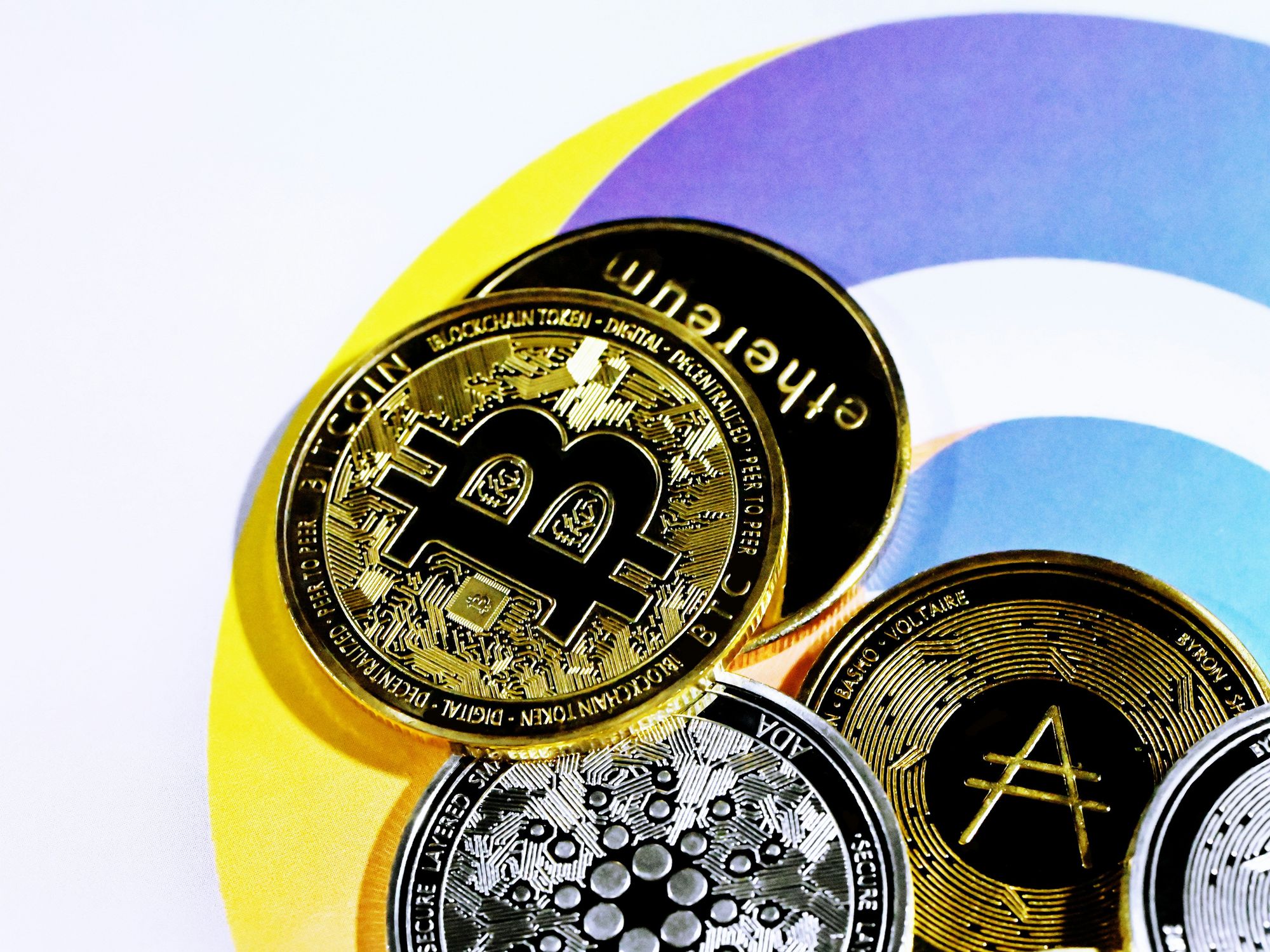 Pile of crypto coins.