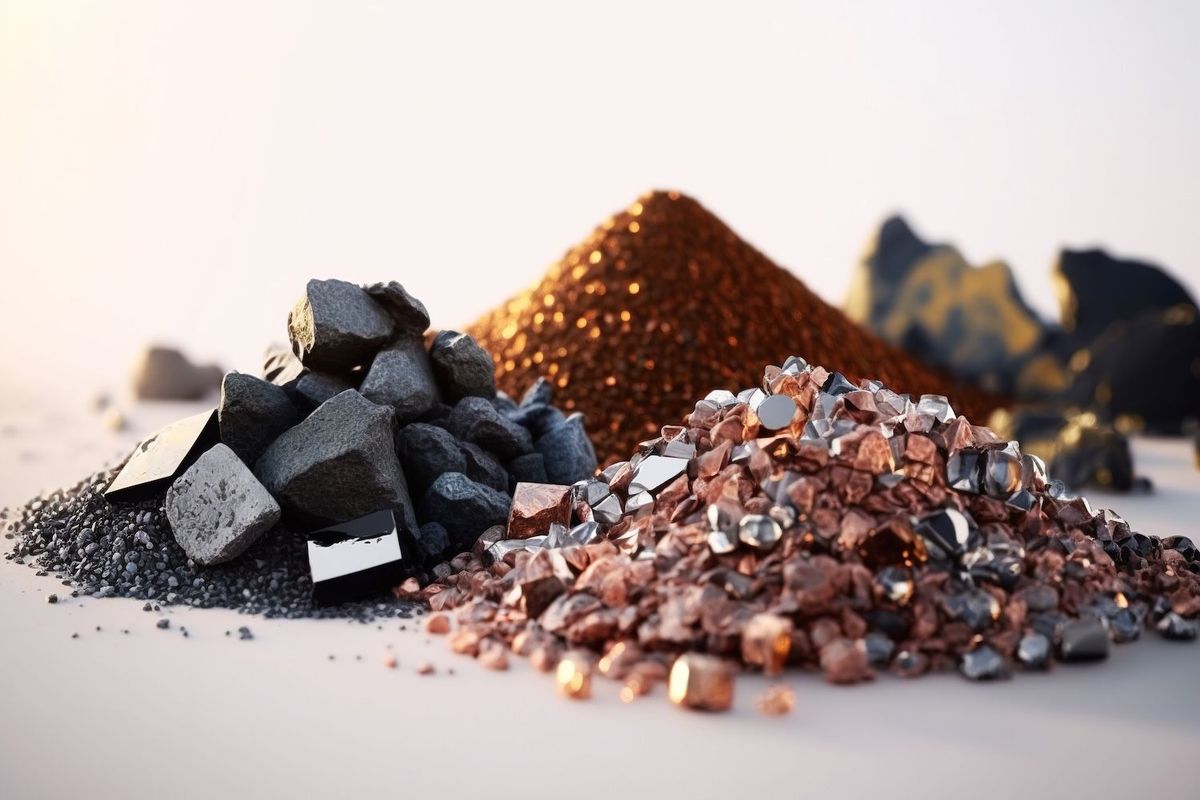 Piles of rare earths on a light surface with a blurred background.