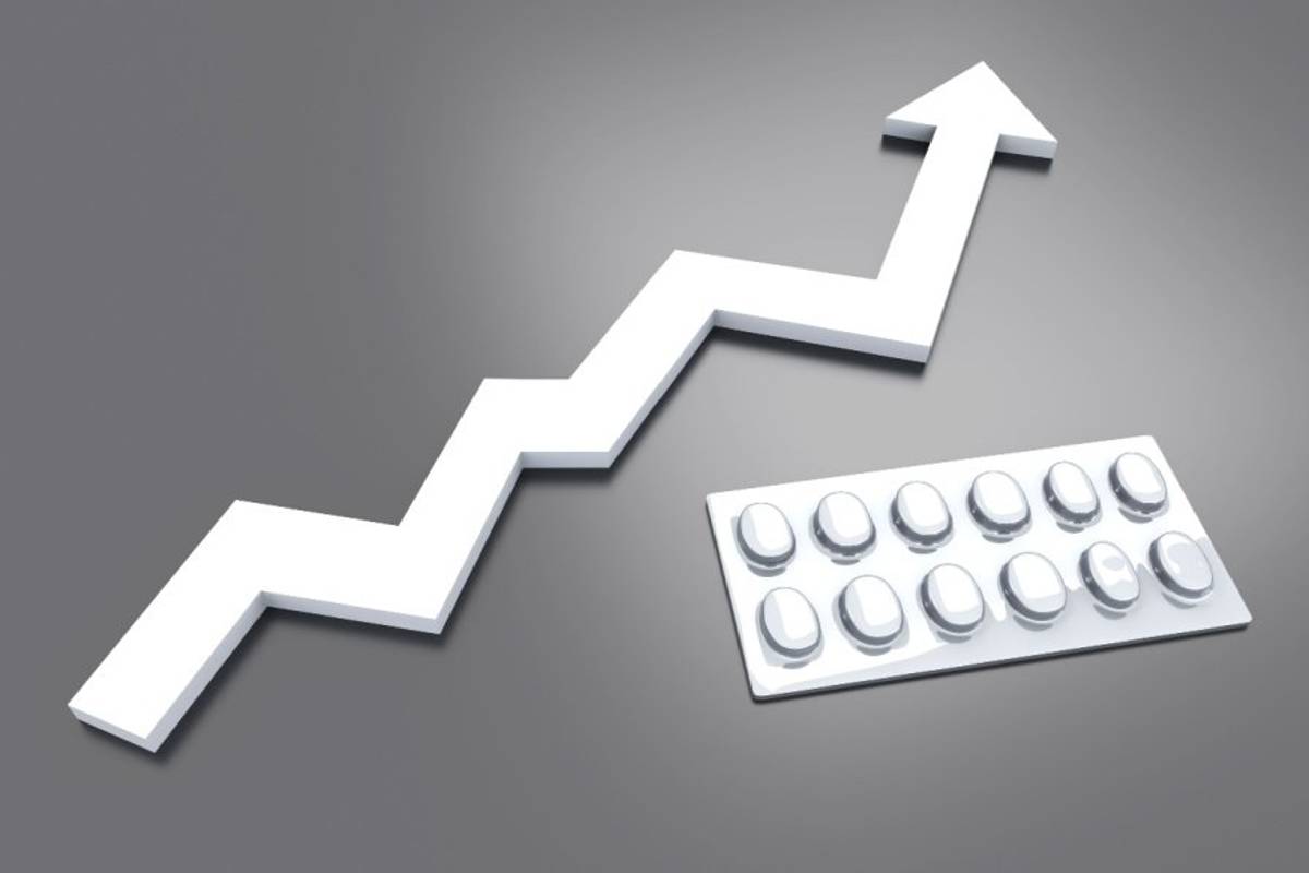 Pill package with up arrow.