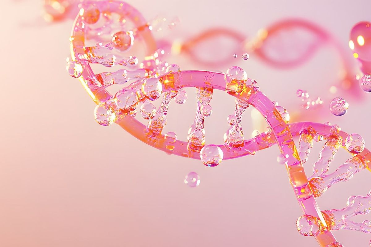 Pink DNA strands.