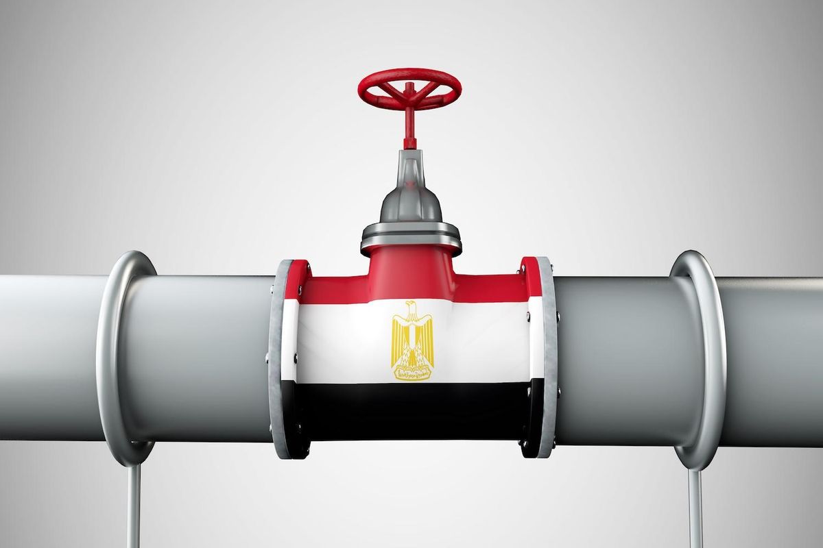 Pipeline valve with Egyptian flag colors and emblem.