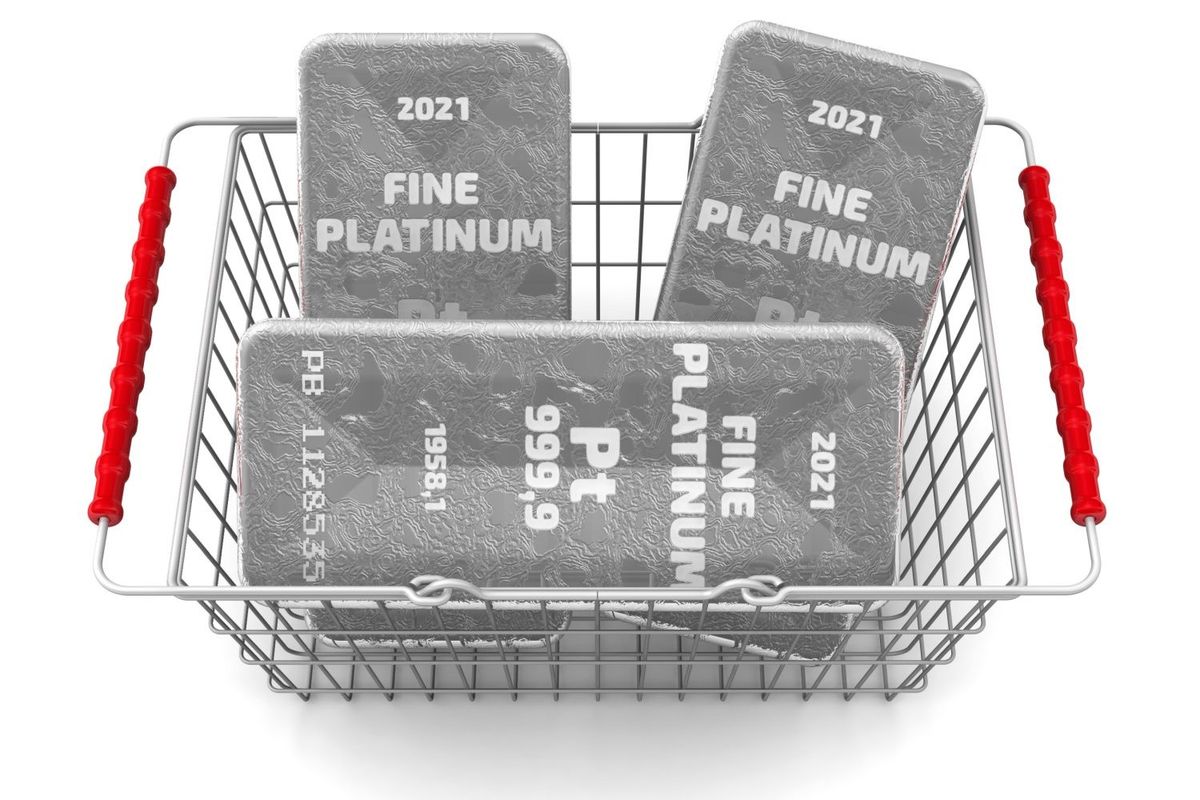 Platinum bars in shopping cart.