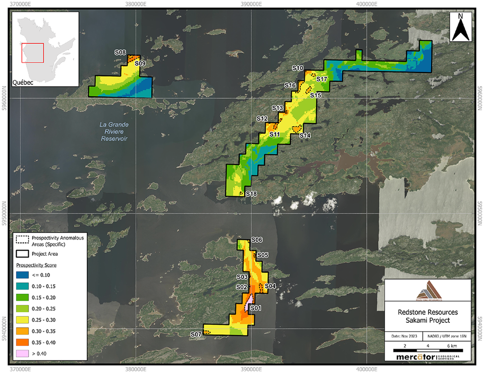 Prospectivity analysis of Sakami Lithium Project