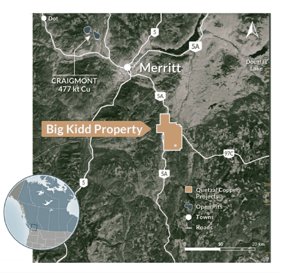Quetzal Copper Bid Kidd Project location