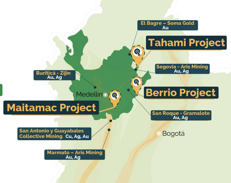 Quimbaya Gold project locations