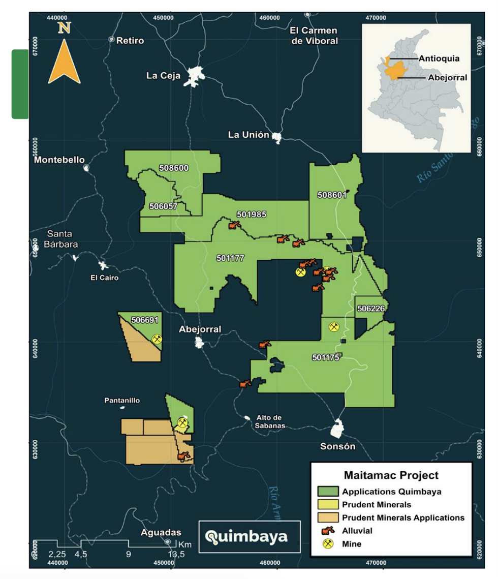 Quimbaya Gold's Maitamac Project location map