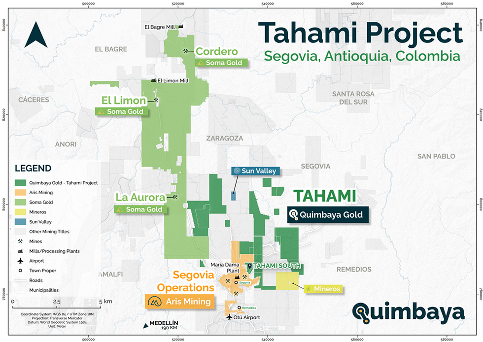 Quimbaya Gold's Tahami Project location map