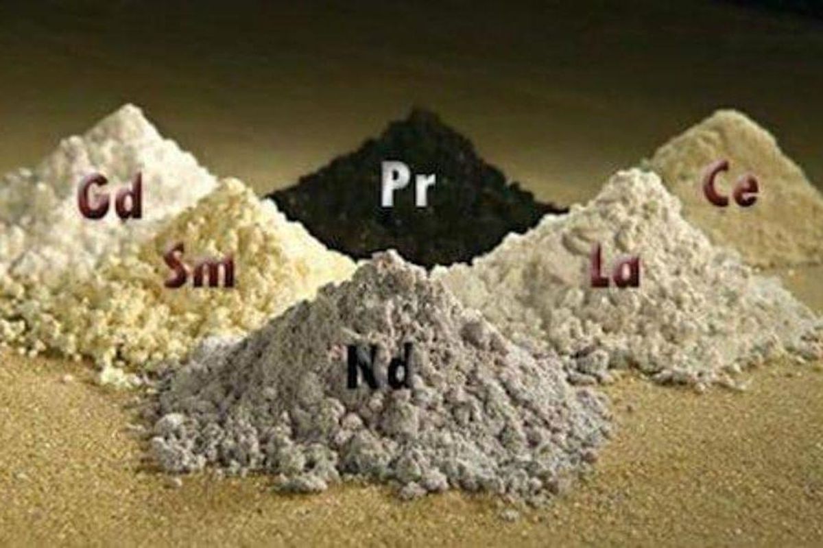 rare earth elements in piles with their periodic table symbol on them